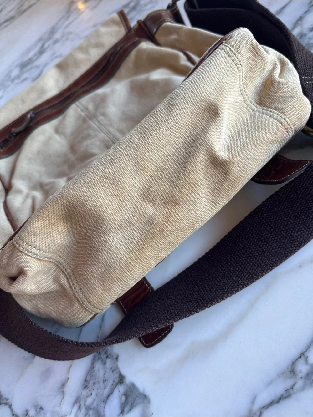 FOSSIL 1954 VTG Canvas Messenger Bag with Brown Leather Trim - Men's Crossbody